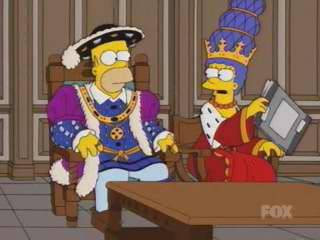 Homer and Marge as Henry VIII and "Margarine" of Aragon