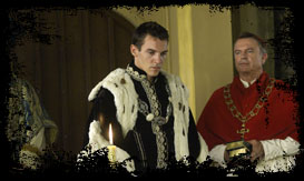 Cardinal Wolsey (as played by Sam Neill) and King Henry VIII (as played by Johnathan Rhys Meyers) in Showtime's The Tudors