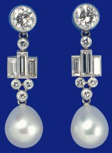 Pair of pearl drop earrings, c.1947