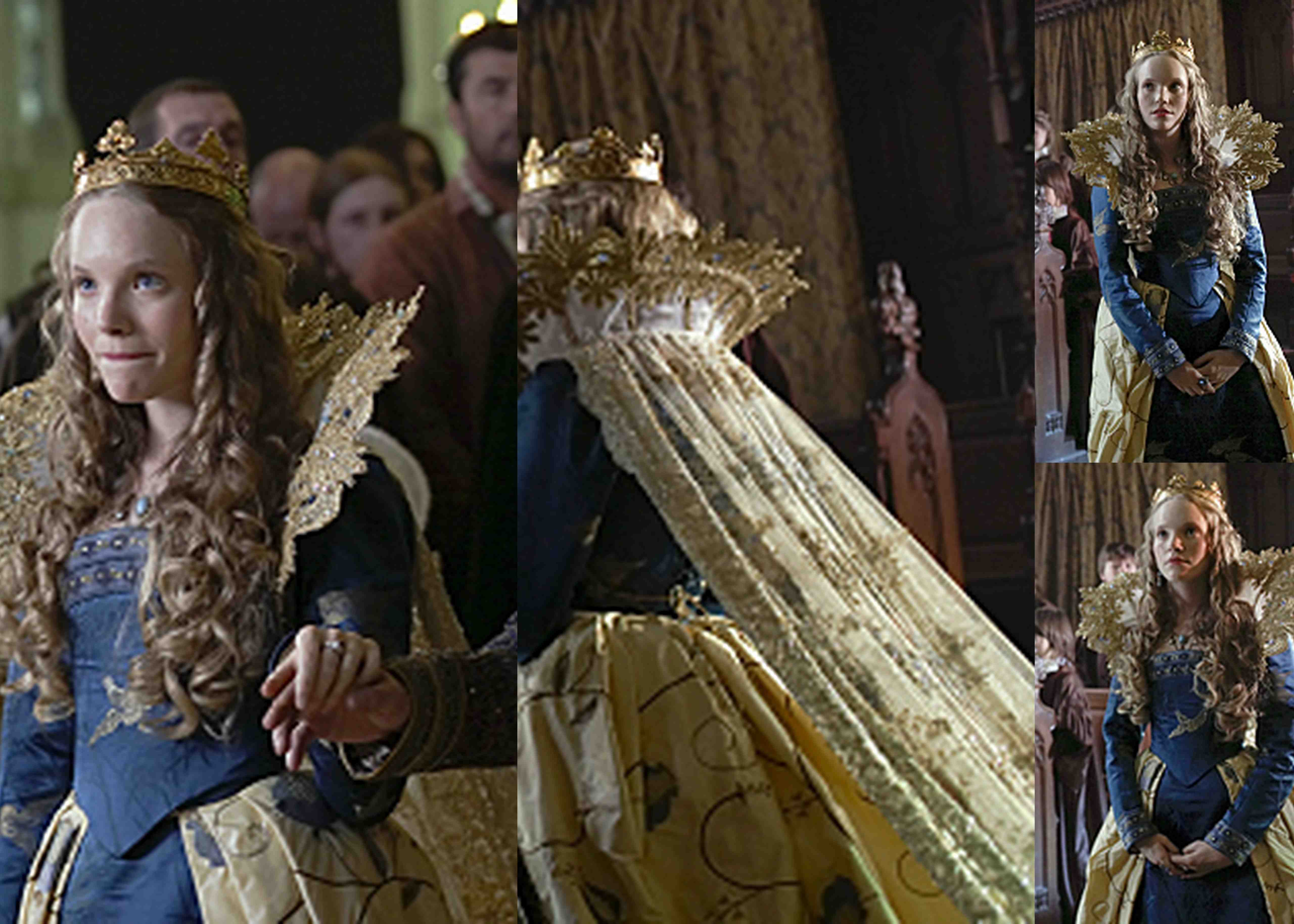 Collage of Katherine's blue and yellow dress on the series