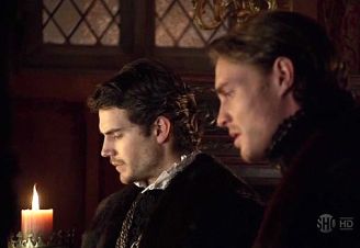 Charles Brandon as played by Henry Cavill and Edward Seymour played by Max Brown